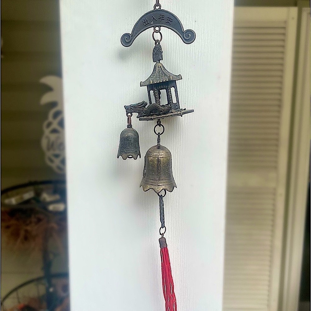 VINTAGE Kwan Yin Prosperity Abundance Wealth Hanging Hanging Copper Bell Dragon